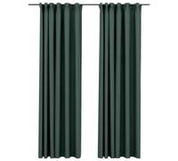 vidaXL Linen-Look Blackout Curtains with Hooks 2 pcs Green 140x225 cm, Green