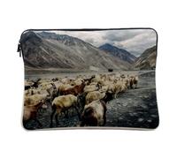 Linen Look Case for Computer and Tablet - Goats in the Mountain Wildlife - 10 Inches Protective Laptop Sleeve Printed in France