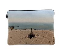 Linen Look Case for Computer and Tablet - Place du Commerce Lisbon Portugal - 14-15 Inches Protective Laptop Sleeve Printed in France