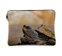 Linen Look Case for Computer and Tablet - Turtle Head Photo Close Up Nature Wild Animal - 14-15 Inches Protective Laptop Sleeve Printed in France