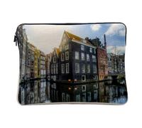 Linen Look Computer and Tablet Case - Amsterdam Channels Holland Netherlands - 10 Inches Protective Laptop Sleeve Printed in France