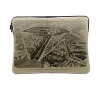 Linen Look Computer and Tablet Case - Ancien Jardin du Luxembourg Paris Vintage Design Black and White - 14-15 Inches Protective Laptop Sleeve Printed in France