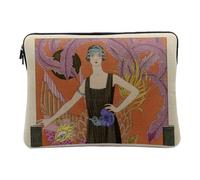 Linen Look Computer and Tablet Case - Art Deco Lady and Phoenix Fashion Elegant Art Deco Fashion Sleek - 14-15 Inches Protective Laptop Sleeve Printed in France
