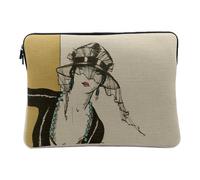 Linen Look Computer and Tablet Case - Art Deco Voile Lady Elegant Art Deco Fashion - 10 Inches Protective Laptop Sleeve Printed in France