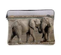 Linen Look Computer and Tablet Case - Baby Elephants Play Together Savannah Nature Wildlife - 12-13 Inches Protective Laptop Sleeve Printed in France