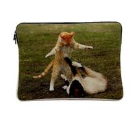 Linen Look Computer and Tablet Case - Beautiful Cute Cats Playing to Fight Siamese Red - 10 Inches Protective Laptop Sleeve Printed in France