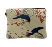 Linen Look Computer and Tablet Case - Birds in the Snow Traditional Japanese Illustration Painting Design Print - 14-15 Inches Protective Laptop Sleeve Printed in France