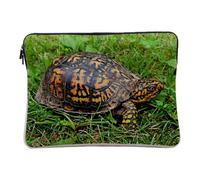 Linen Look Computer and Tablet Case - Black and Yellow Earth Turtle Walks Through the Grass - 10 Inches Protective Laptop Sleeve Printed in France