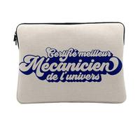 Linen Look Computer and Tablet Case - Certified Best Mechanic of the Universe Motorcycle Car Auto Mechanical - 10 Inches Protective Laptop Sleeve Printed in France