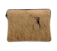 Linen Look Computer and Tablet Case - Cheetah Sitting in the Savannah Animal Life Wild Beauty - 14-15 Inches Protective Laptop Sleeve Printed in France