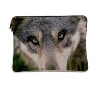 Linen Look Computer and Tablet Case - Close Up Eyes Wolf Photo Nature Wild Animal - 12-13 Inches Protective Laptop Sleeve Printed in France