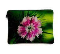 Linen Look Computer and Tablet Case - Close-Up of a Pink Carnation Dianthus Plant Nature - 10 Inches Protective Laptop Sleeve Printed in France