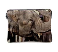 Linen Look Computer and Tablet Case - Close-Up on Elephant Head - 12-13 Inches Protective Laptop Sleeve Printed in France
