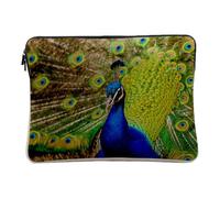 Linen Look Computer and Tablet Case - Close Up Peacock Making the Wheel / Wildlife / Bird - 14-15 Inches Protective Laptop Sleeve Printed in France