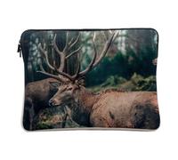 Linen Look Computer and Tablet Case - Deer in Close-Up Large Male Animal Life - 12-13 Inches Protective Laptop Sleeve Printed in France