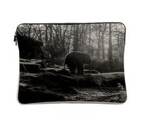 Linen Look Computer and Tablet Case - Elephant Climbing Tree Trunk Wild Animals Nature - 10 Inches Protective Laptop Sleeve Printed in France