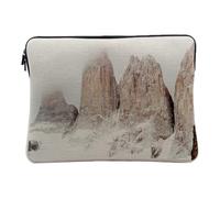 Linen Look Computer and Tablet Case - Eternal Rocky Peaks with Snow Overlooking Lake Landscape Mountain - 14-15 Inches Protective Laptop Sleeve Printed in France