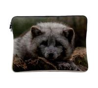 Linen Look Computer and Tablet Case for Baby Arctic Fox Living Plush Animal Life 12-13 Inches Protective Laptop Sleeve Printed in France