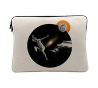 Linen Look Computer and Tablet Case - Galactic Jump Space Moon Collage Art Surrealism - 10 Inches Protective Laptop Sleeve Printed in France
