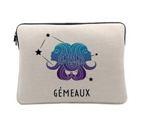 Linen Look Computer and Tablet Case - Gemeaux Astrology Sign Stellar Celestial Solar Sideral Star - 14-15 Inches Protective Laptop Sleeve Printed in France