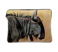Linen Look Computer and Tablet Case - Gnou Profile in the Savannah Wildlife Animals Africa - 12-13 Inches Protective Laptop Sleeve Printed in France