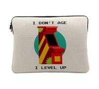 Linen Look Computer and Tablet Case - I Don't Age I Level Up Video Games Retro Gaming - 10 Inches Protective Laptop Sleeve Printed in France