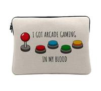 Linen Look Computer and Tablet Case - I Got Arcade Gaming in My Blood Video Games Retro Gaming Arcade Terminal 80's - 12-13 Inches Protective Laptop Sleeve Printed in France