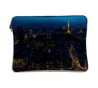 Linen Look Computer and Tablet Case - Illuminated Eiffel Tower View of Paris France Urban Landscape - 10 Inches Protective Laptop Sleeve Printed in France