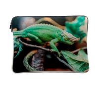 Linen Look Computer and Tablet Case - Jackson's Chameleon/Green Lizard with Horns/Wildlife - 12-13 Inches Protective Laptop Sleeve Printed in France