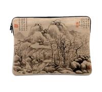 Linen Look Computer and Tablet Case - Japanese Print 4 Mountain and Trees Delicate Art Original Vintage - 12-13 Inches Protective Laptop Sleeve Printed in France