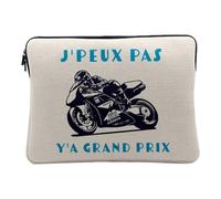 Linen Look Computer and Tablet Case - J'Peux Pas Y'a Grand Prix Moto Racing Mechanical GP - 12-13 Inches Protective Laptop Sleeve Printed in France