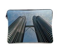 Linen Look Computer and Tablet Case - Kuala Lumpur Twin Towers Malaysia Back Diving View - 10 Inches Protective Laptop Sleeve Printed in France