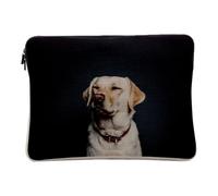 Linen Look Computer and Tablet Case - Labrador White Firm Eyes Big Happy Cute Chill Dog - 10 Inches Protective Laptop Pouch Printed in France