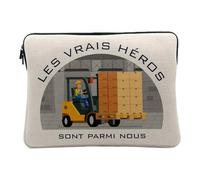 Linen Look Computer and Tablet Case - Les Vrais Heroes - Cariste Craft 10 Inches Protective Laptop Sleeve Printed in France