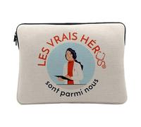 Linen Look Computer and Tablet Case - Les Vrais Heroes - Doctor Occupational Doctor Radiologist 10 Inches Protective Laptop Sleeve Printed in France