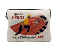 Linen Look Computer and Tablet Case - Les Vrais Heroes - Handyman Roofer 10 Inches Protective Laptop Sleeve Printed in France