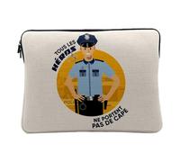 Linen Look Computer and Tablet Case - Les Vrais Heroes - Police Officer Trade 10 Inches Protective Laptop Sleeve Printed in France