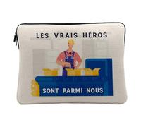 Linen Look Computer and Tablet Case - Les Vrais Heroes - Worker Industry 12-13 Inches Protective Laptop Sleeve Printed in France