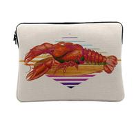Linen Look Computer and Tablet Case - Lobster Surfer Collage Vintage Illustration Humour Beach Surf Zoomer 80's - 10 Inches Protective Laptop Sleeve Printed in France