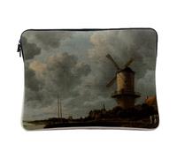 Linen Look Computer and Tablet Case - Mill Painting Landscape 1800 Europe Ancien Impressionism - 10 Inches Protective Laptop Sleeve Printed in France