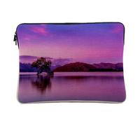 Linen Look Computer and Tablet Case - Pink Rising Sun on the Lake in Front of the Mountain - 10 Inches Protective Laptop Sleeve Printed in France