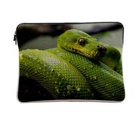Linen Look Computer and Tablet Case - Python Green Sublime Snake Photo Wild Nature Reptile - 10 Inches Protective Laptop Sleeve Printed in France