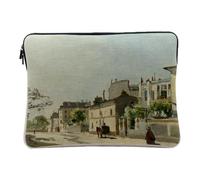 Linen Look Computer and Tablet Case - Realistic Painting City Design Landscape Building Realism Impressionism - 12-13 Inches Protective Laptop Sleeve Printed in France