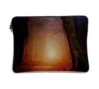Linen Look Computer and Tablet Case - Rising Sun in the Autumn Forest Mossy Trunks - 10 Inches Protective Laptop Sleeve Printed in France