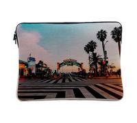 Linen Look Computer and Tablet Case - Santa Monica Beach Los Angeles California Palm Trees - 10 Inches Protective Laptop Sleeve Printed in France
