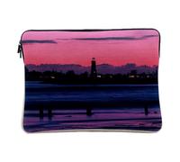 Linen Look Computer and Tablet Case - Sea Front Coastal Town Sunset Pink - 10 Inches Laptop Sleeve Printed in France