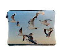 Linen Look Computer and Tablet Case - Seagulls Sea Birds Sea Beach Ornitology - 14-15 Inches Protective Laptop Sleeve Printed in France