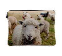 Linen Look Computer and Tablet Case - Sheep Herd Ireland Meadow Animals Nature - 10 Inches Protective Laptop Sleeve Printed in France