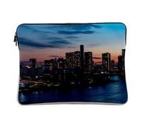 Linen Look Computer and Tablet Case - Sunset on Tokyo Japan Modern City Skyline - 10 Inches Protective Laptop Sleeve Printed in France