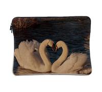 Linen Look Computer and Tablet Case - Swans in Love Heart Bridal Parade Love - 14-15 Inches Protective Laptop Sleeve Printed in France